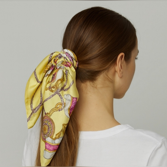 CELINE Paris Scarf Handkerchief Silk & Cotton Blend monogram Hair Bow Bag Neck - Picture 1 of 8